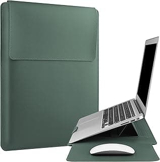 جراب لابتوب 15-16 بوصة مقاوم للماء من الجلد مع حامل قابل للتعديل، متوافق مع ماك بوك برو، اتش بي، اسوس، ايسر، اخضر