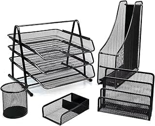 Set of 5 Office Accessories Metal Mesh 3-tier document tray A4 Paper Office Document File Office Organizer Set