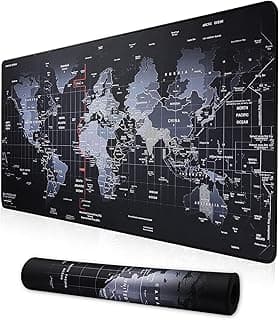 Vicloon Large Gaming Mouse Pad Mouse Mat 900 * 400 * 3mm, Extended Mousepad Keyboard Desk Pad with Non-slip Rubber Base and Stitched Edges Mousepad or Laptop, Computer and PC - Black World Map