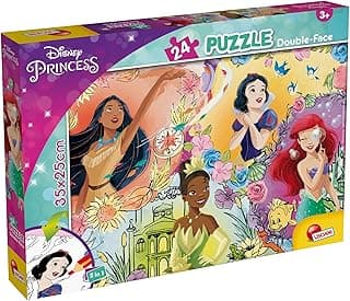 بازل ليسياني Disney Princesses، 24 قطعة، للأطفال من سن 3 سنوات، بازل مع رسم مزدوج الوجه لأميرات ديزني مثل بوكاهونتاس، سنو وايت، أرييل وتيانا