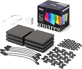 توينكلي مجموعة مربعات للمبتدئين - لوحات LED يتم التحكم فيها عن طريق التطبيق مع 64 RGB 16 مليون لون أسود. 1 بلاطة رئيسية + 5 بلاط تمديد. ديكور اضاءة المنزل الذكي الداخلي