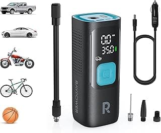 ضاغط هواء ذكي 3 في 1 موديل RP-PB1233 مع باور بانك 60 وات وكشاف LED - أسود
