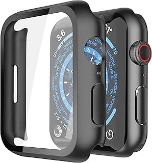 Misxi [2 Pieces] Black Hard Case with Tempered Glass Screen Protector for Apple Watch Series 8 Series 7 45 mm, HD Ultra Thin Anti-Scratch Protection Cover for iWatch