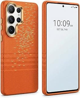 Case for Samsung Galaxy S26 Ultra 6.9 Inch Premium Texture Gold Pattern Shockproof Full Camera Lens Protection Raised Full Camera Lens Protection Back Cover (Orange)