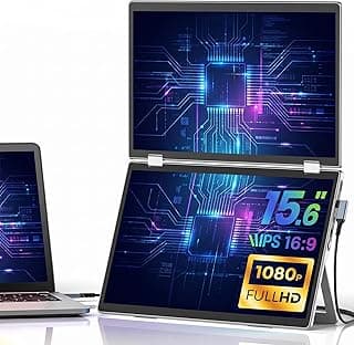 في 2 كوم شاشة ام 2 مزدوجة قابلة للطي مقاس 15.6 انش، شاشة FHD IPS، 100% sRGB