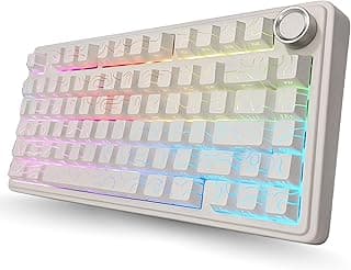 AULA F75 75% Side Engraved Tri Mode TKL 80 Keys Wireless Mechanical Gaming Keyboard With Knob | 4000mAh Battery, South-Facing RGB Backlit Pre-Lubed Hot Swappable | White Contour - Star Vector Switches