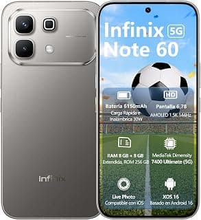 موبايل NOTE 60 +5G بشريحتين - (تيتانيوم ضبابي)، شاشة 6.78 بوصة 144Hz AMOLED، رام 8 جيجابايت، مساحة تخزين 256 جيجابايت، كاميرا خلفية 50 ميجابكسل، كاميرا امامية 13 ميجابكسل، بطارية 6150 مللي امبير - ضمان 24 شهر