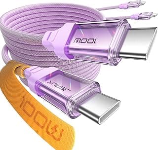 كابل JSAUX 100 وات USB C إلى USB C [عبوة من 2، طول 6.6 قدم]، كابل شحن سريع USB-C لهاتف iPhone 15 متوافق مع iPhone 15 Pro/15 Plus/15 Pro Max، iPad، MacBook، Car Play، Galaxy S24 S23 S22، Pixel - أرجواني