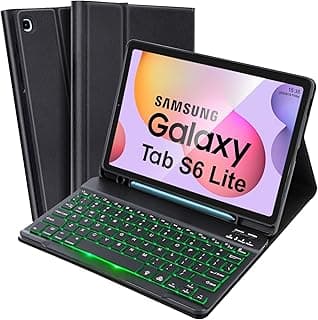 جراب تابلت سامسونج Tab S6 Lite مع كيبورد بإضاءة خلفية، حامل قلم S Pen مدمج، جراب نحيف مع كيبورد قابل للفصل (SM-P610/P615/P613/P619)، أسود