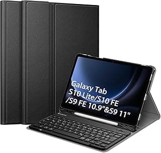 جراب كيبورد لتابلت سامسونج Galaxy Tab S10 Lite/S10 FE/S9 FE مقاس 10.9 بوصة و S9 مقاس 11 بوصة، كيبورد بلوتوث مغناطيسي قابل للفصل - اسود