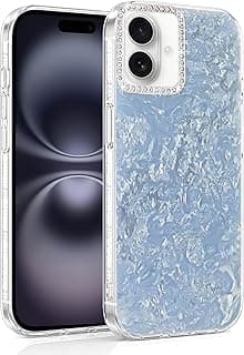 جراب رخامي لامع لهاتف سامسونج جالاكسي A07 4G، غطاء خلفي صلب بلمعة مع إطار ممتص للصدمات من السيليكون TPU، إطار كاميرا مرصع، جراب حماية نحيف ومضاد للصدمات - أزرق سماوي
