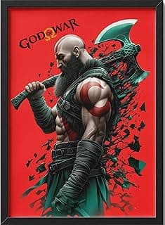 لوحة حائط God of War – ملصق ألعاب ذو إطار أسود، 40x30 سم، موضوع أسطوري لشخصية كراتوس، طراز حديث، للتعليق على الحائط
