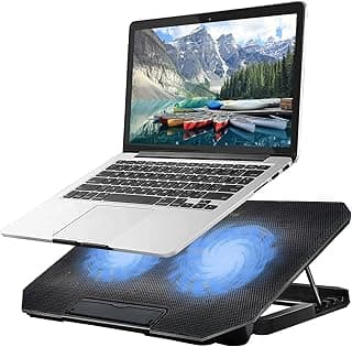 قاعدة تبريد لابتوب، حامل تبريد بمروحتين توربين، 4 زوايا قابلة للتعديل للابتوب الجيمنج 11-15.6 بوصة (أسود)