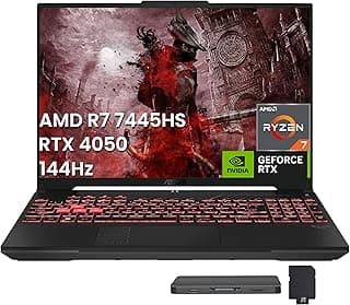 اسس لابتوب العاب تي يو اف A16 مقاس 16 انش WUXGA 144Hz ومعالج AMD رايزن 7 7445HS وانفيديا جيفورس RTX 4050 وذاكرة DDR5 16GB وذاكرة تخزين 1.5TB (512GB SSD + قاعدة شحن 1TB)، كيبورد باضاءة خلفية RGB، واي