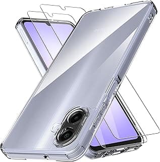 Case for Samsung Galaxy A07 with 2 Pack Screen Protectors, TPU and PC Hybrid Acrylic Slim Phone Case,Never Yellow Ultra Clear Crystal Protective Hard Back Cover,Shockproof Case