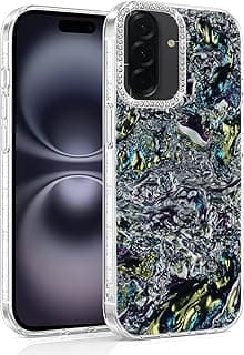 Shiny Marble Case for Samsung Galaxy A17, Glossy Glitter Hard Back Cover with Soft TPU Frame Bumper, Rhinestone Camera Frame, Slim Shockproof Protective Phone Case - Multi Color