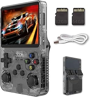 R36S handheld game console, 3.5-inch retro handheld video game console, built-in battery 15000+games, 64GB black.