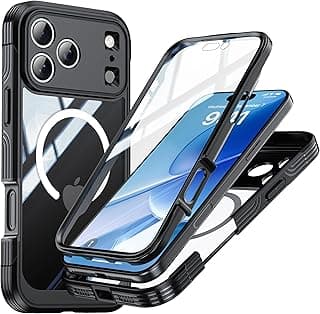 Magnetic Case Designed for iPhone Pro Max 17 6.9 inch, Military Grade Rugged 360° Full Body Heavy Duty Cover with Built-in Screen Protector, Clear Mag Compatible Phone Case, Black