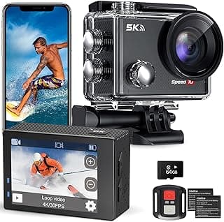 كاميرا اكشن Speed 10، دقة 5K30FPS بدقة 30MP، مقاومة للماء حتى 40 متر، واي فاي، زاوية واسعة 170 درجة، زووم 5X مع ريموت كنترول و2 بطارية 1350mAh وذاكرة 64GB