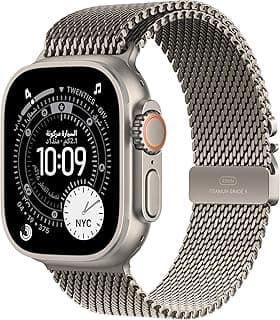 Apple Watch Ultra 3 GPS + Cellular 49mm Premium Running and Multisport Smartwatch with Rugged Natural Titanium Case with Natural Titanium Milanese Loop - Small. Advanced Health and Fitness Tracking