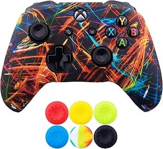جراب سيليكون حماية + 6 قطع غطاء أنالوج لذراع تحكم Xbox One/S/X لون أسود