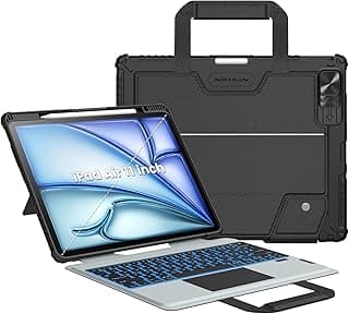 جراب كيبورد Carry Go لجهاز ابل iPad Air مقاس 11 بوصة، لجهاز iPad Air 4/5/2024 M2، iPad Pro 2018/2020/2022 قابل للفصل، مقبض، مسند قابل للتعديل، إضاءة خلفية 7 ألوان، تراك باد، مكان للقلم، غطاء كاميرا