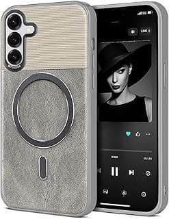 جراب جلد فاخر مغناطيسي متوافق مع MagSafe لسامسونج Galaxy S25 FE - غطاء حماية مضاد للصدمات مع حماية كاملة للكاميرا، تصميم نحيف (رمادي فاتح)