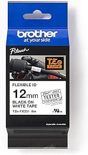TZe-FX231 Labelling Tape Cassette, Black on White, 12mm (W) x 8M (L), Flexible ID, Brother Genuine Supplies