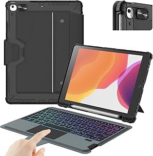 iPad 9th Generation(10.2", 2021) Case with Detachable Keyboard, Magic Trackpad, 7 Colors Backlit, Portrait/Landscape Modes, Rugged Keyboard Case with Camera Cover for iPad 8th/7th Gen, Black