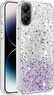 دلـع موبايلك جراب متوافق مع شاومي بوكو X7 برو 5G، شفاف لامع ولامع، اطار من البولي يوريثين الحراري الناعم، غطاء خلفي صلب للنساء والفتيات، جراب حماية شفاف (ابيض وارجواني)