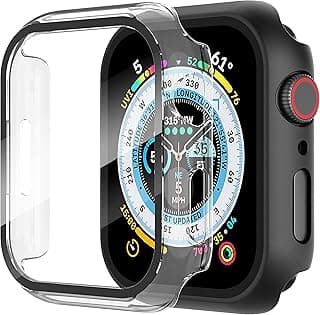 Suoman for Apple Watch Series 8/7/6/5/4/Series SE/SE 2 45mm All-Around Screen Protector Case, Tempered Glass Screen Protector Case Ultra-Thin for iWatch 45mm Protection Cover - Black+Clear