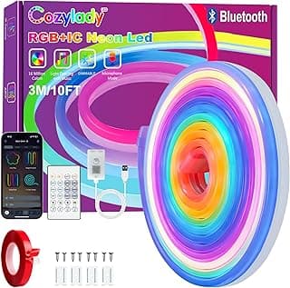 شريط إضاءة نيون USB RGB-IC بطول 3 متر، مقاوم للماء 10 قدم، تحكم عبر التطبيق/الريموت، مزامنة مع الموسيقى، أوضاع متعددة، إضاءة نيون خارجية لغرف النوم والجيمنج
