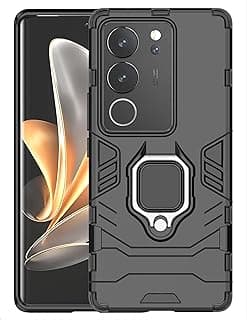Case Compatible with Vivo V29 5G, 2 in 1 Material PC + TPU Case, Case Cover with Ring Stand, Anti-fall, Non-Slip – Black