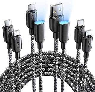ليسين كيبل شحن سريع 4 في 1 USB C بقدرة 60 واط (6.6 قدم) مع محول USB C الى لايتنينج لايفون 16 15 برو ماكس وماك بوك وايباد واندرويد وسامسونج