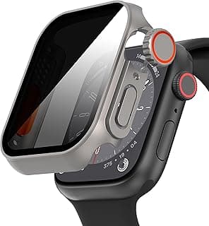 جراب Diruite لساعة ابل Watch Series 9/8/7 مقاس 45mm، واقي شاشة مضاد للتجسس، زجاج مقوى بتصميم فريد، إطار PC صلب فائق النحافة، تيتانيوم (خصوصية)