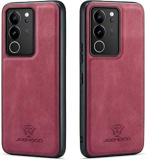 جراب متوافق مع Vivo V29 5G، جراب Jeehood فاخر من الجلد مغناطيسي (أحمر)