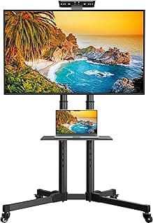 Mobile TV Cart Rolling TV Stand with Wheels for 32-70 Inch LED LCD Flat Curved Screens TVs Hold Up to 100lbs, Height Adjustable Portable Trolley Floor Stand with Shelf for Home Office