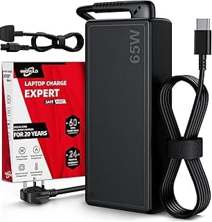 شاحن USB نوع سي بقدرة 65 وات مزود طاقة لجهاز لينوفو ثينك باد / كروم بوك ايديا يوجا محول من النوع لأجهزة اتش بي ايليت x 360 وديل SP 9250 ولاتيتيود 5420 واسوس وايسر أسود