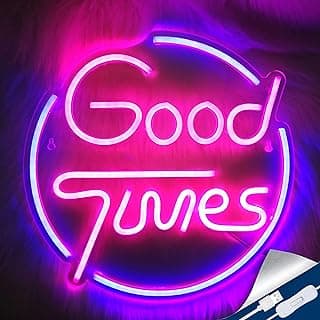 لوحة نيون أكريليك Good Times، إضاءة نيون زرقاء ووردية للحائط، تعمل باليو اس بي، ديكور للحفلات، البار، غرفة الألعاب (B. GT)