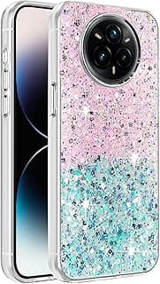 Compatible with Realme 14 Pro+ Plus 5G Case, Clear Glitter Bling Sparkly, Soft TPU Frame Bumper, Hard-Back Cover for Women & Girls, Transparent Protective Phone Case - Pink Green