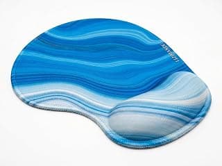 Ergonomic Mouse Pad with Blue Marbled Design & Soft Wrist Rest, Ideal for Gaming and Office Use, Provides Optimal Hand Support for Extended Sessions