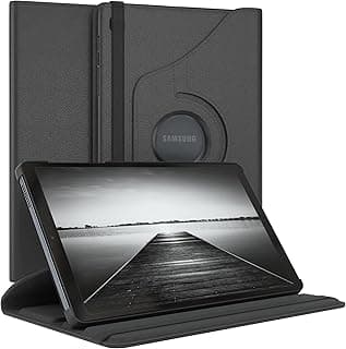 جراب EAZY CASE لجهاز سامسونج Galaxy Tab A7 Lite مقاس 8 بوصة، غطاء ذكي للتابلت، جراب دوار 360 درجة مع مسند من الجلد الصناعي (أسود)
