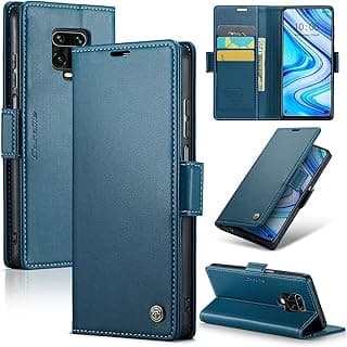 جراب هاتف متوافق مع Redmi Note 9s / Redmi Note 9 Pro، جراب جلد PU قلاب مع مكان للكروت (أزرق)
