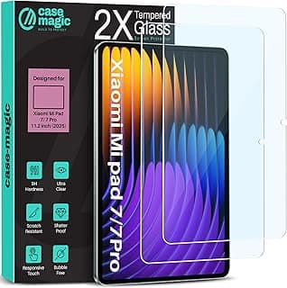 عبوة 2 زجاج مقوى لجهاز شاومي Mi Pad 7/ شاومي Mi Pad 7 PRO (11.2 بوصة) شاشة حماية صلابة 9H، شفاف للغاية، مقاوم للخدش، استجابة لمس سريعة، مقاوم للكسر، بدون فقاعات