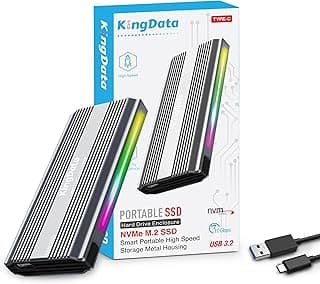 حاوية SSD M.2 NVME، حاوية ذاكرة مستديمة بدون ادوات، حاوية SSD M2 10Gbps USB 3.1 NVMe الى USB لـ 2230/2242/2260/2280 M.2 NVMe مع كيبل USB C الى A واضاءة RGB