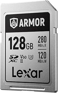 Armor Silver PRO SD Card 128GB UHS-II SD Memory Card Stainless Steel C10 U3 V60 6K UHD Video Up to 280MB/s Read 120MB/s Write SDXC Card for DSLR/Camera/Photographer/Videographer