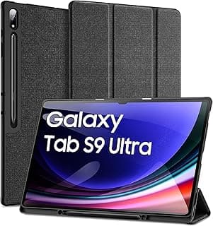 جراب لتابلت سامسونج Galaxy Tab S9 Ultra 2023/S8 Ultra 14.6 بوصة، غطاء خلفي مرن (TPU) مع مسند ثلاثي الطيات وخاصية النوم/الاستيقاظ التلقائي، متوافق مع Galaxy Tab S8/S9 Ultra