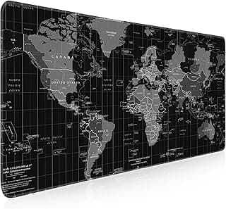 SABAN Gaming Mouse Mat World Map, XXL Mouse Mat Large 900 x 400 mm Table Mat Large Size Multifunctional Non-Slip Desk Mat Improves Precision and Speed - Black