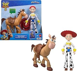طقم مجسمات Mattel Disney and Pixar Toy Story 5 تفاعلية 7 بوصة، جيسي وبولسي، قبعة كاوبوي قابلة للإزالة
