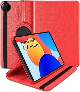 غطاء حماية من Dl3 Mobilak لجهاز شاومي Redmi Pad SE 8.7 بوصة 2024، حامل ذكي قابل للدوران 360 درجة، جراب جلد قابل للطي مع زوايا رؤية متعددة، خاصية النوم والاستيقاظ التلقائي (أحمر)